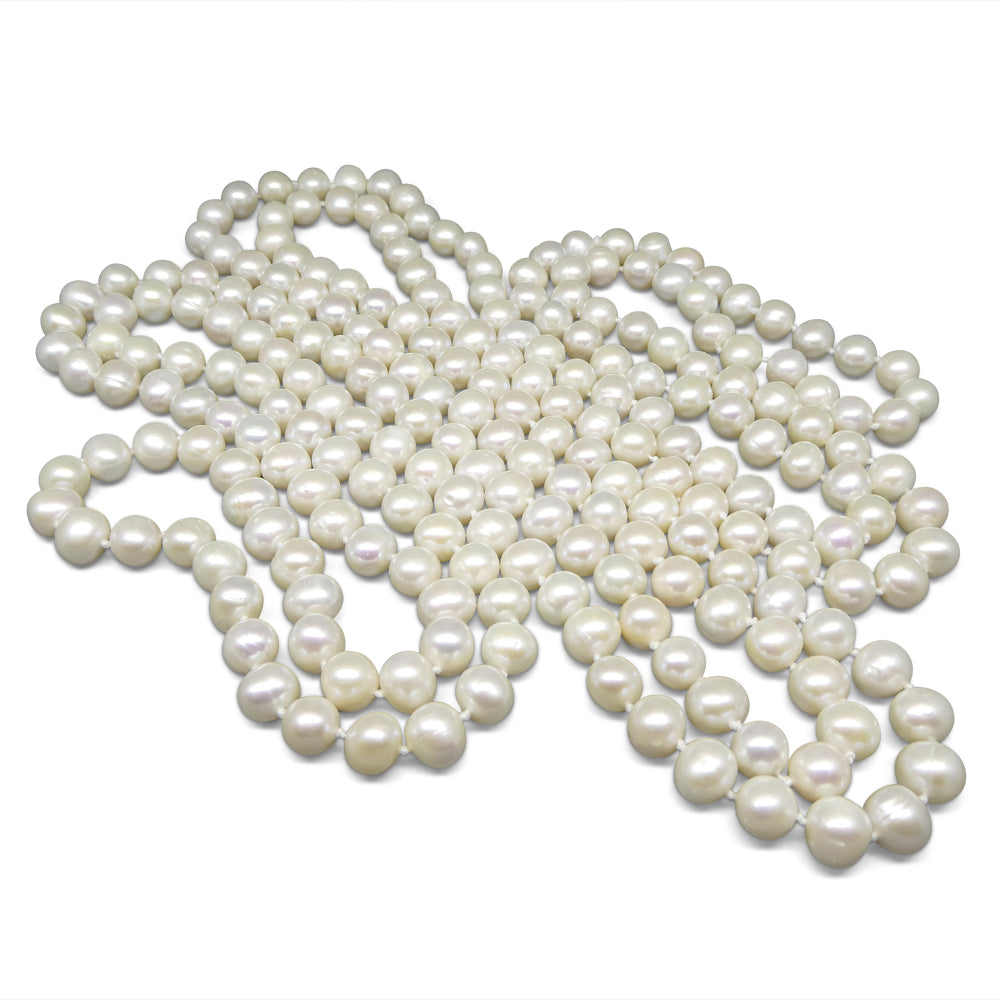 8-9mm White Freshwater Pearl Necklace 2.5x Opera Length - Skyjems Wholesale Gemstones
