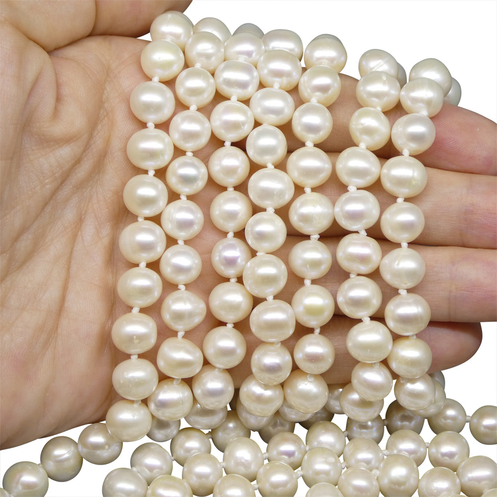 8-9mm White Freshwater Pearl Necklace 2.5x Opera Length - Skyjems Wholesale Gemstones
