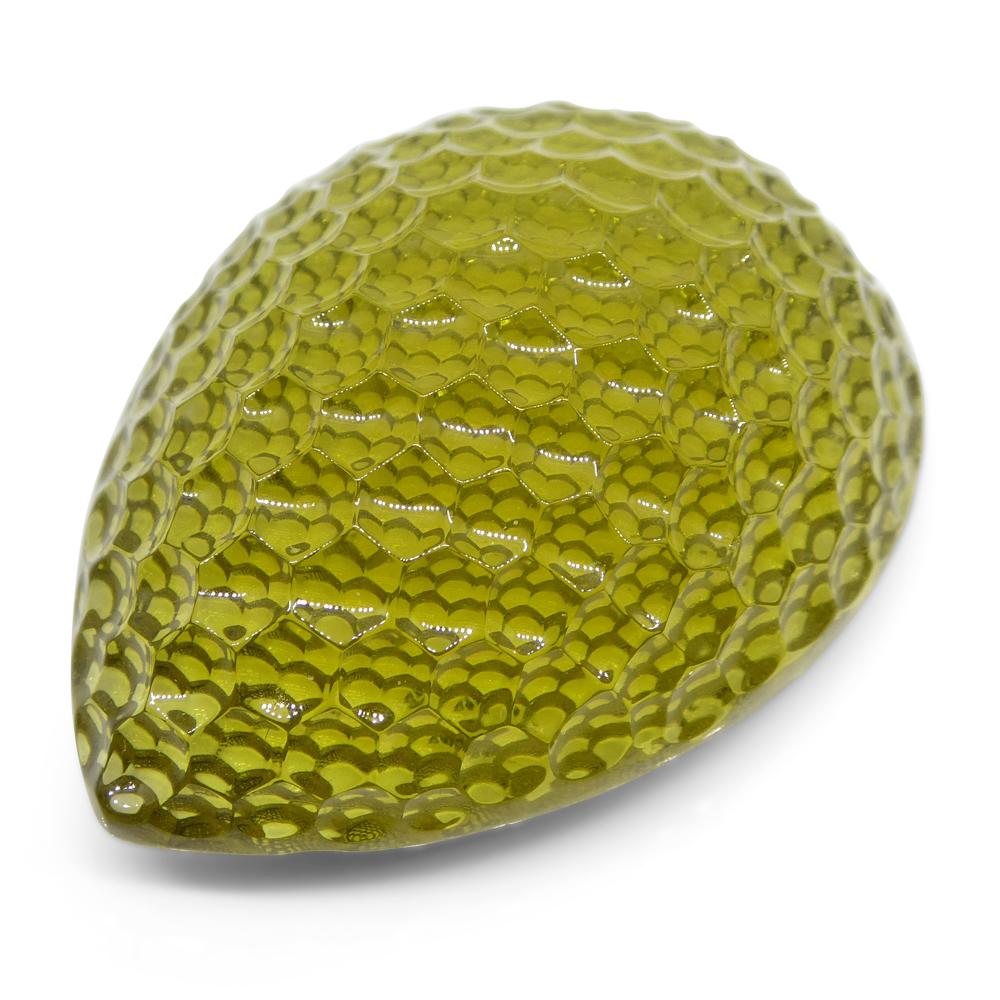 SkyJems 64.54ct Brazilian Lemon Citrine Pear Fantasy Cut, vibrant yellow gemstone with exceptional precision and brilliance