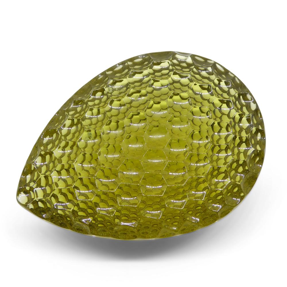 SkyJems 64.54ct Brazilian Lemon Citrine Pear Fantasy Cut, vibrant yellow gemstone with unique faceting and exceptional clarit