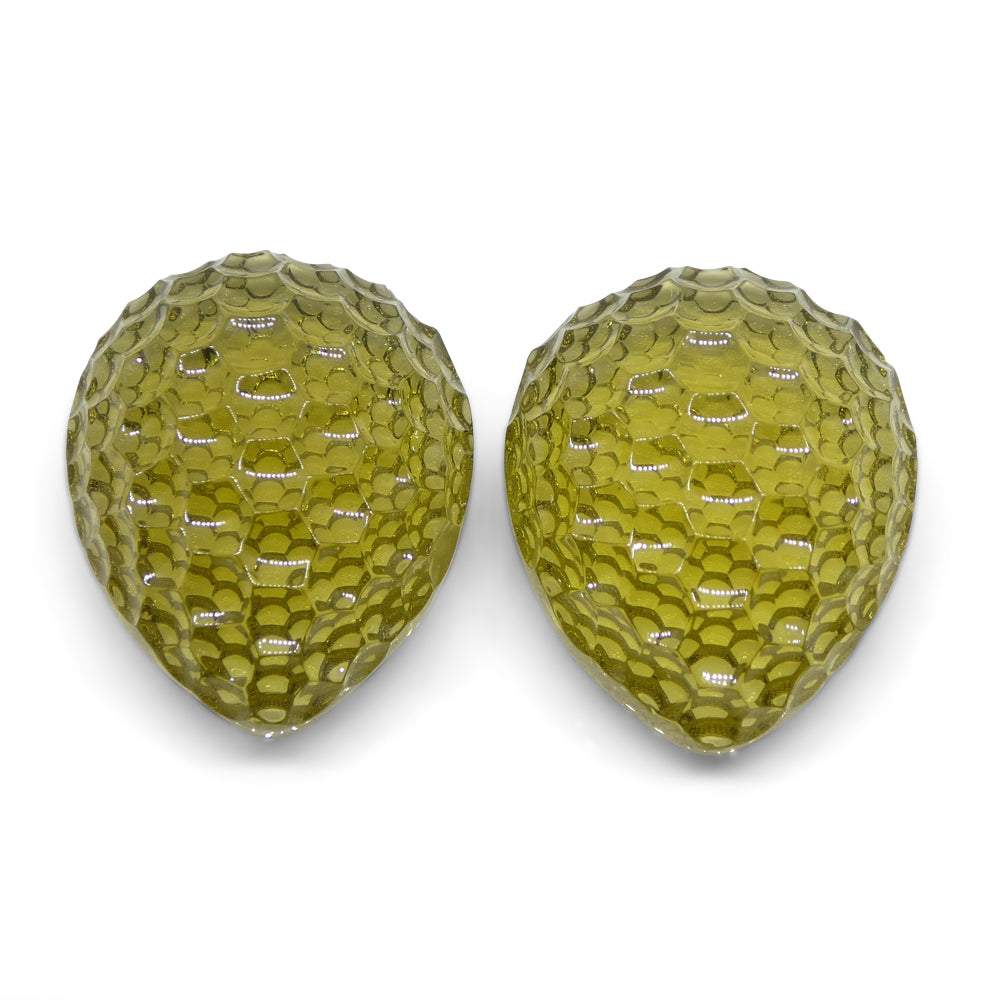 SkyJems 46.63ct Brazilian Lemon Citrine Pear Fantasy Cut Pair, vibrant yellow gemstones for collectors and jewelry design