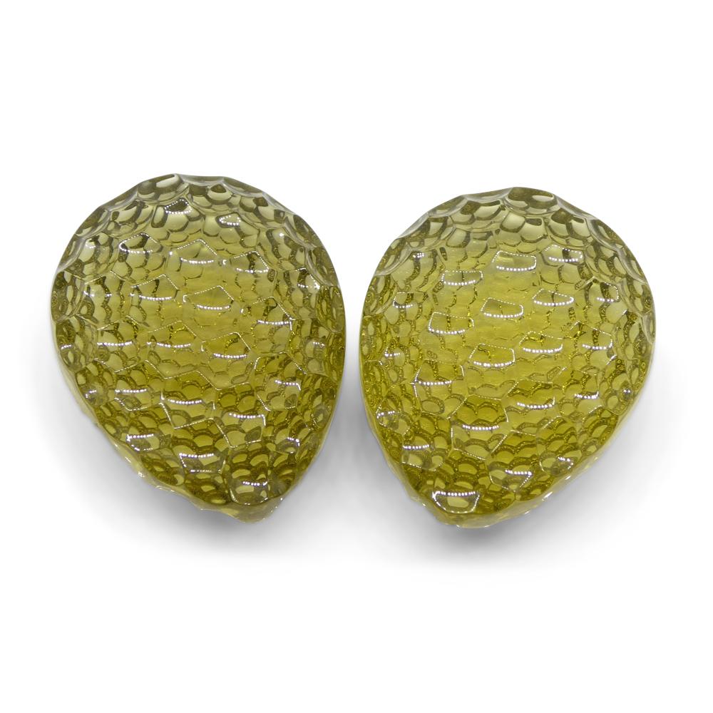 SkyJems Lemon Citrine Pear Fantasy Cut Pair from Brazil, 46.63 carats of vibrant yellow gemstone elegance