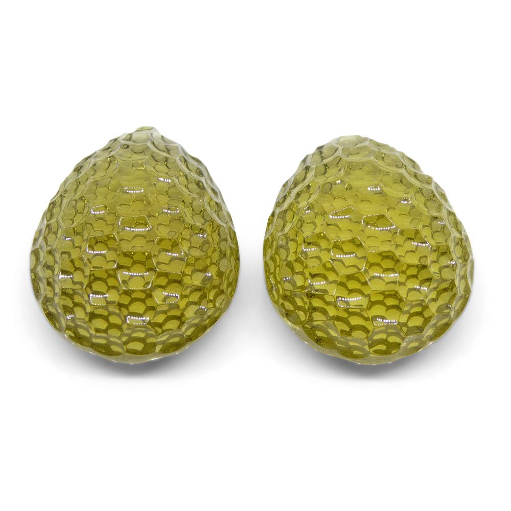 SkyJems Brazilian Lemon Citrine Pear Fantasy Cut Pair, 46.63 carats of vibrant yellow gemstone elegance