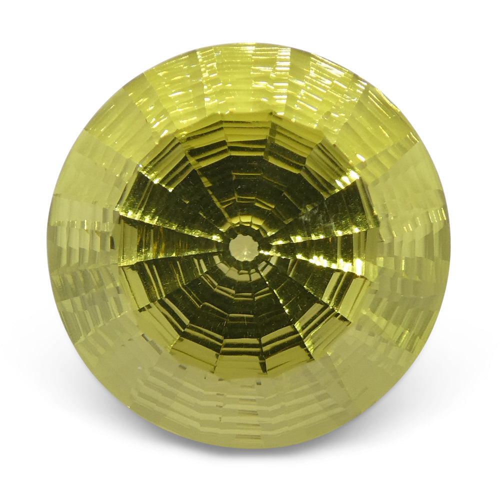 SkyJems 27.71ct Round Lemon Citrine Fantasy Cut from Brazil, vibrant yellow gemstone with precision faceting and exceptional