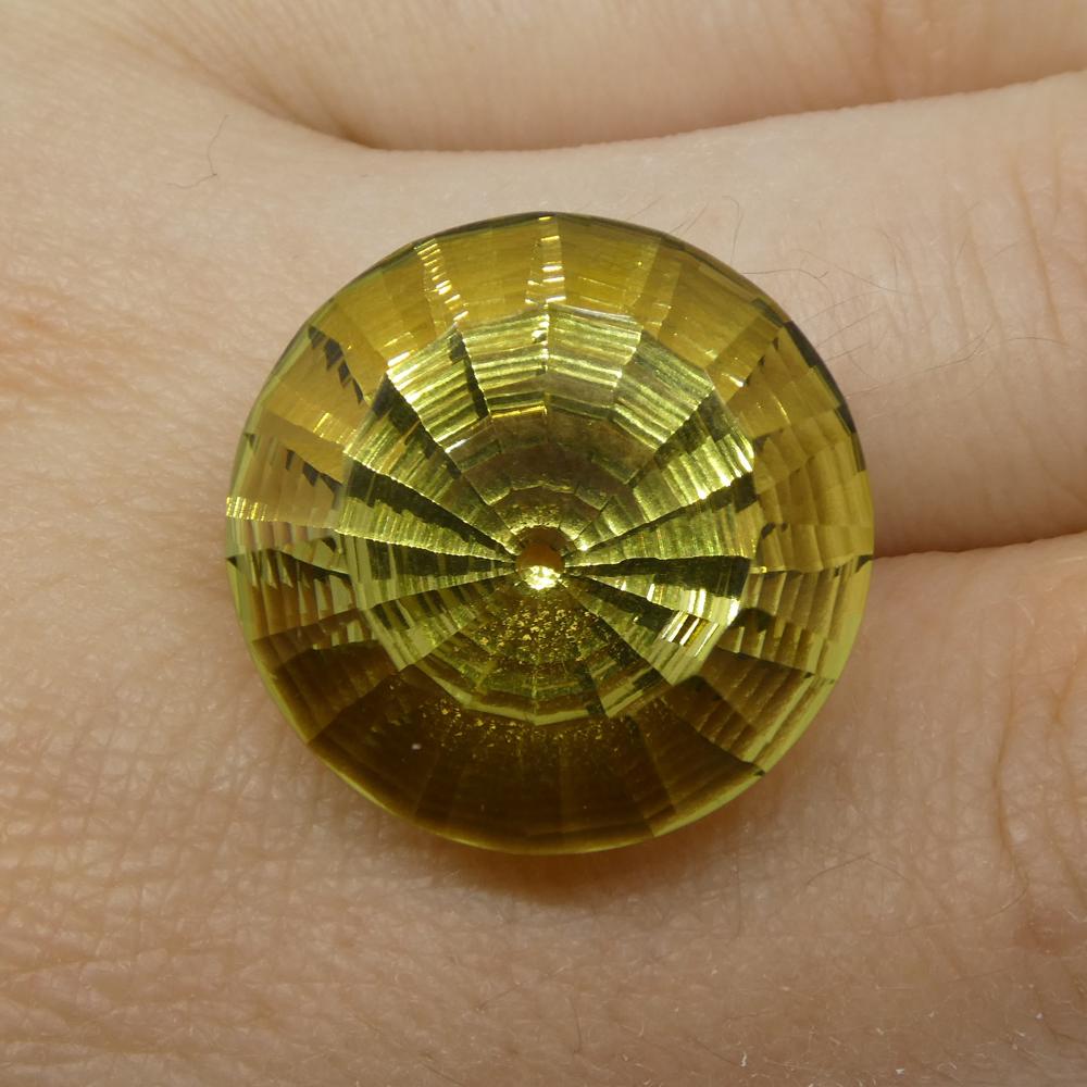 SkyJems 27.71ct Round Lemon Citrine Fantasy Cut from Brazil, vibrant yellow gemstone with precision faceting and exceptional