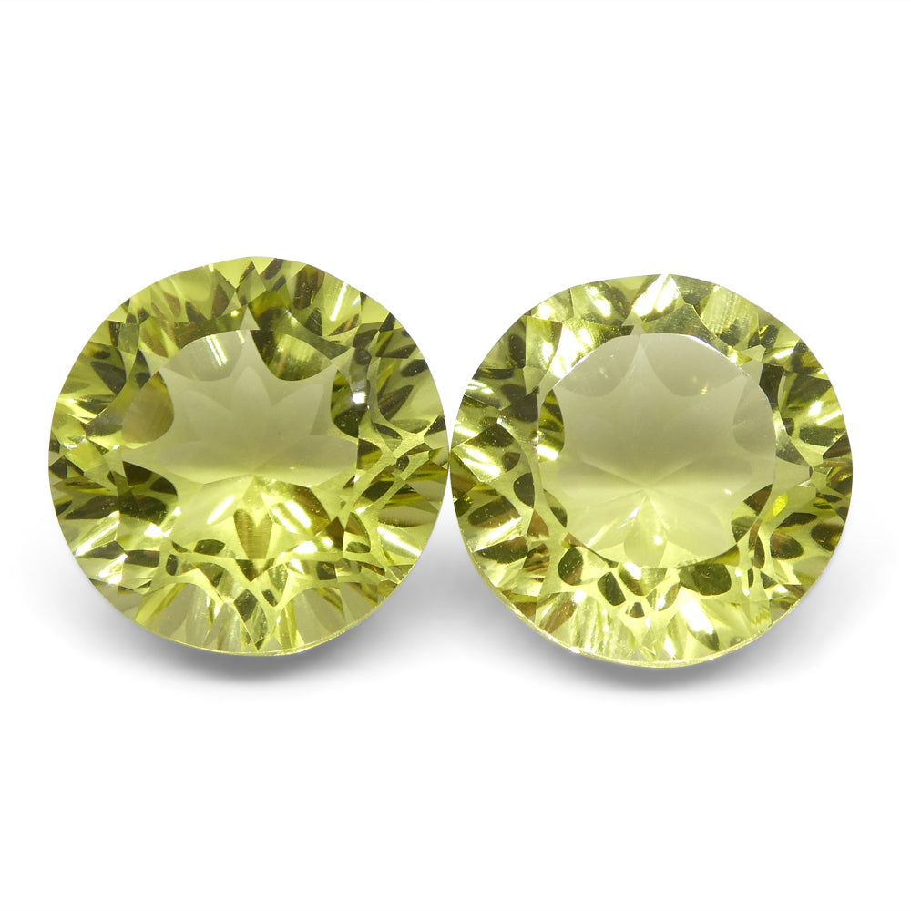 SkyJems Lemon Citrine gemstone pair: 9.17ct Brazilian round fancy-cut yellow quartz for jewelry design