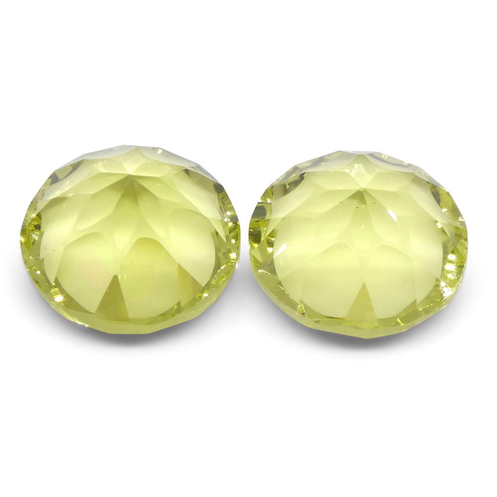 SkyJems Lemon Citrine gemstone pair: 9.17ct Brazilian round fancy-cut yellow quartz for jewelry design