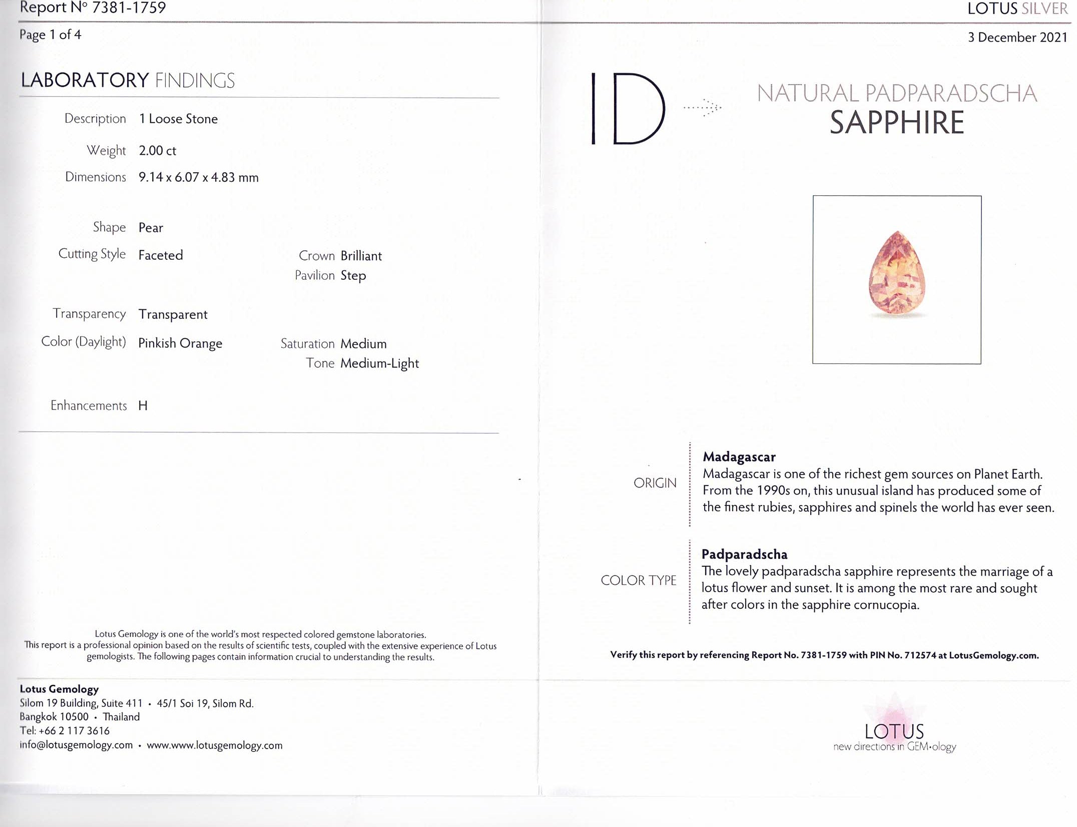 2ct Pear Pinkish Orange Sapphire Lotus Certified Madagascar - Skyjems Wholesale Gemstones