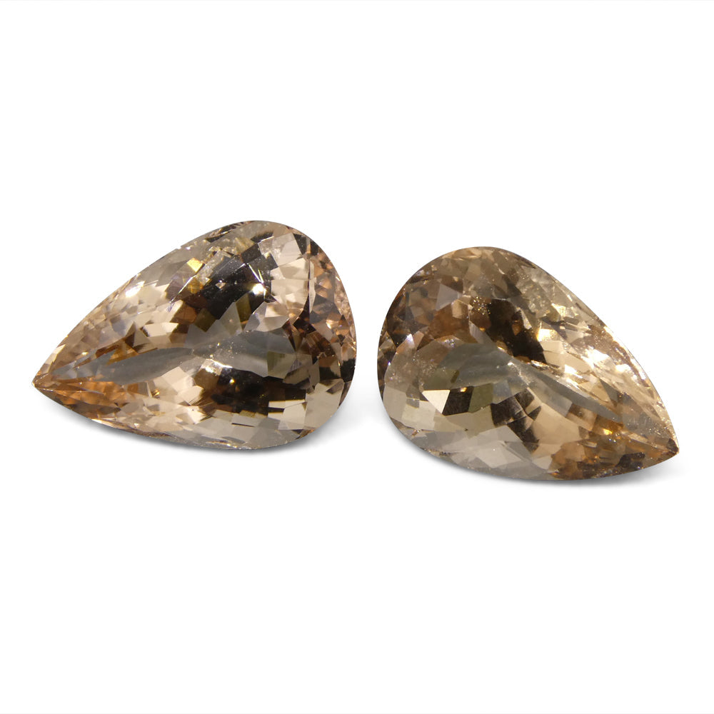 SkyJems 10.07 ct Brazilian Pear Morganite Pair: Soft Pink-Orange Beryl Gemstone Duo for Fine Jewelry