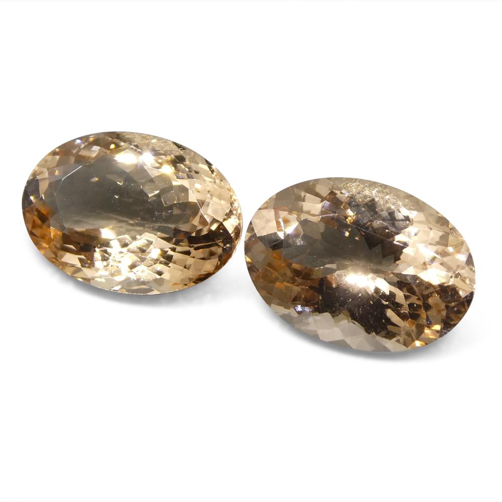 SkyJems 10.25 ct Oval Morganite Pair from Brazil: Stunning orangy-pink beryl gemstones in modified brilliant cut