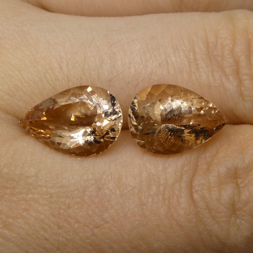 SkyJems 7.76 ct Pear Morganite Pair from Brazil: Orangy Pink Beryl Gemstone in Modified Brilliant Cut