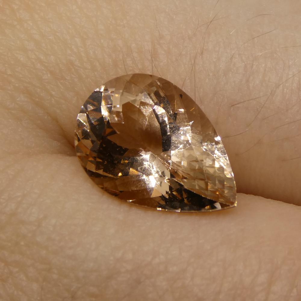 SkyJems 3.96 ct Pear Morganite from Brazil - Orangy Pink Beryl Gemstone, Modified Brilliant Cut