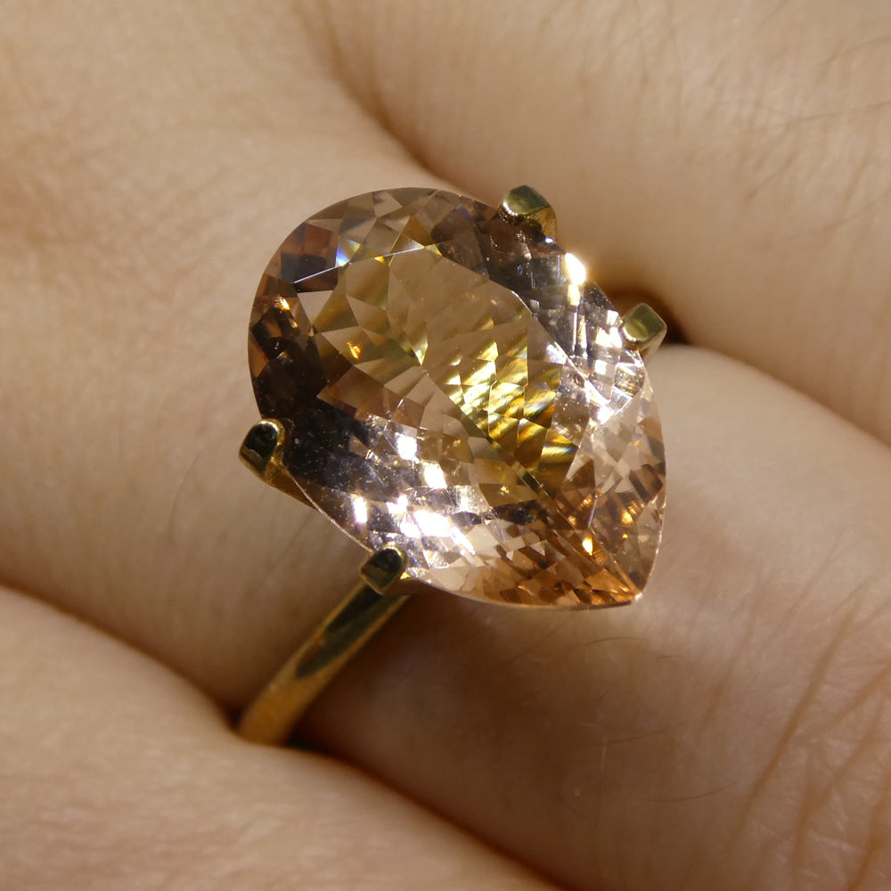 SkyJems 3.85ct Pear Morganite from Brazil - Orangy Pink Beryl Gemstone, Mixed Cut Single Stone