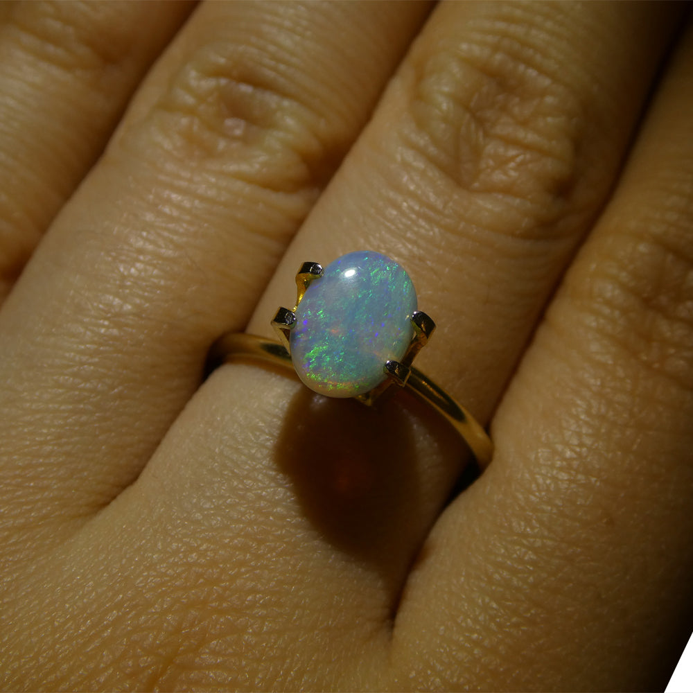 0.93ct Grey Australian Opal Cabochon with Play of Color by SkyJems, premium oval gemstone with green and purple hues