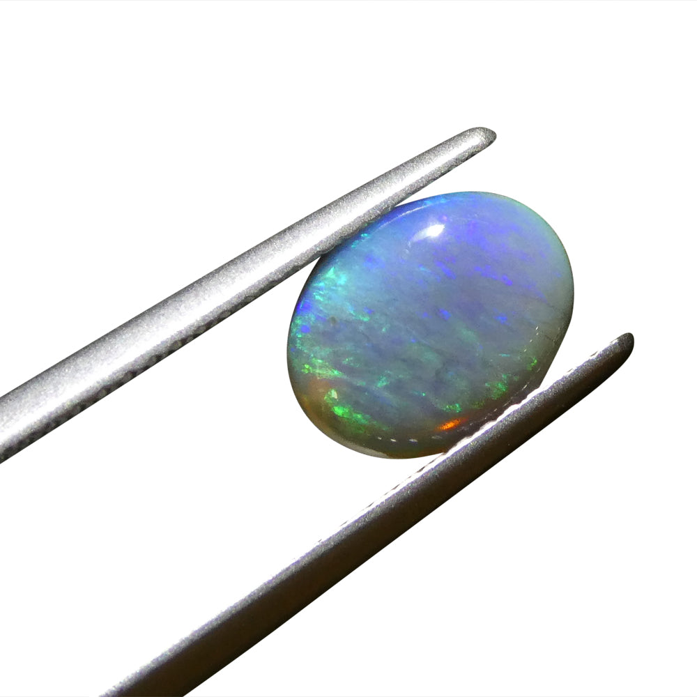 1.32ct Grey Australian Opal Cabochon with Play of Color by SkyJems, premium oval gemstone with green and purple hues