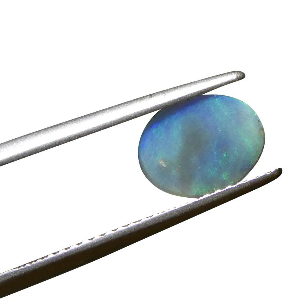 1.32ct Grey Australian Opal Cabochon with Play of Color by SkyJems, premium oval gemstone with green and purple hues