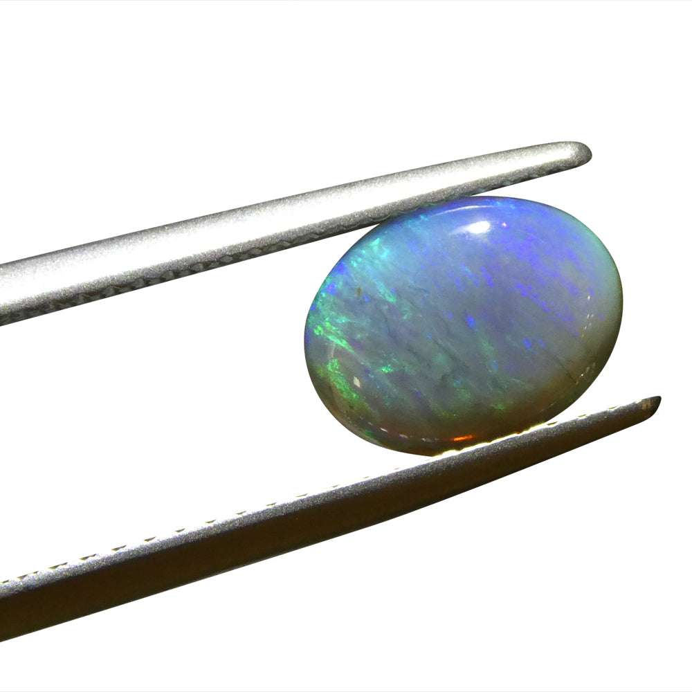 1.32ct Grey Australian Opal Cabochon with Play of Color by SkyJems, premium oval gemstone with green and purple hues