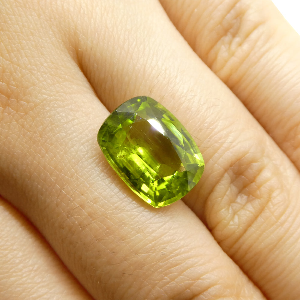 6.11ct Cushion Yellowish Green Peridot from Sapat Gali, Pakistan - Skyjems Wholesale Gemstones