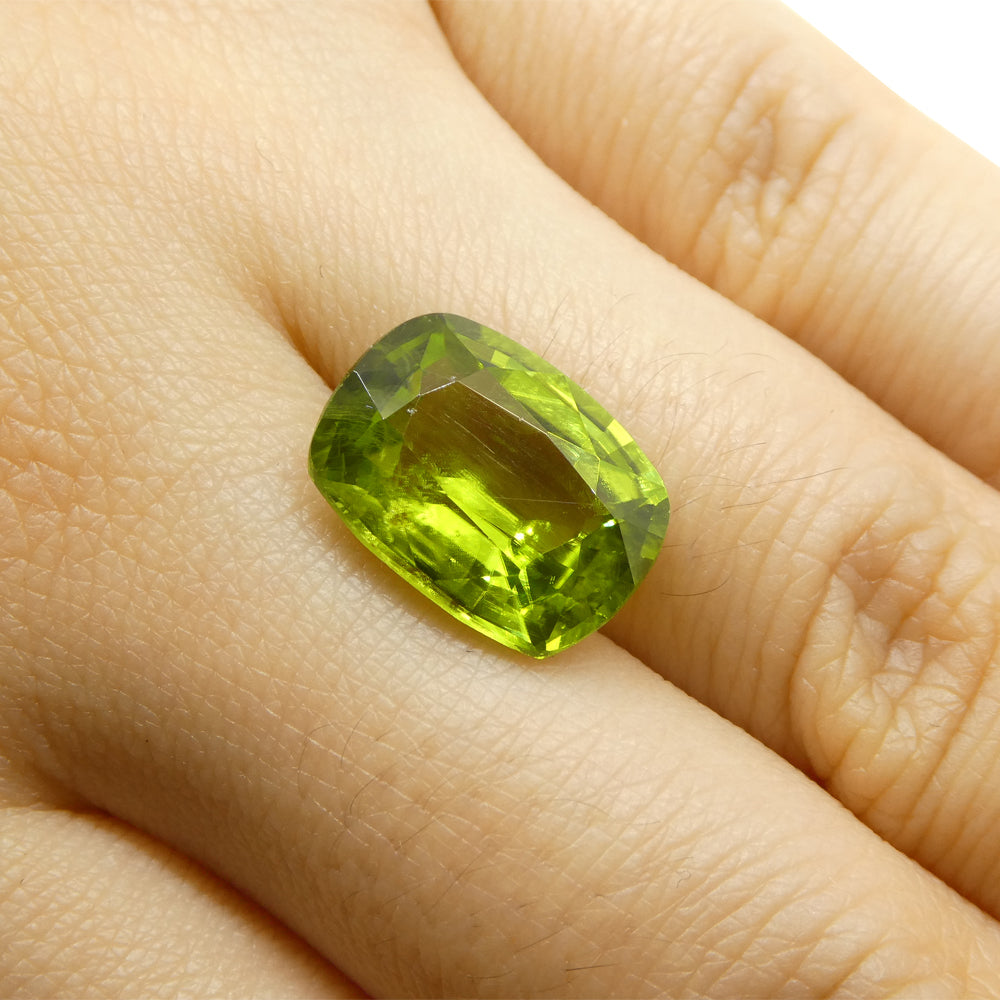 6.11ct Cushion Yellowish Green Peridot from Sapat Gali, Pakistan - Skyjems Wholesale Gemstones