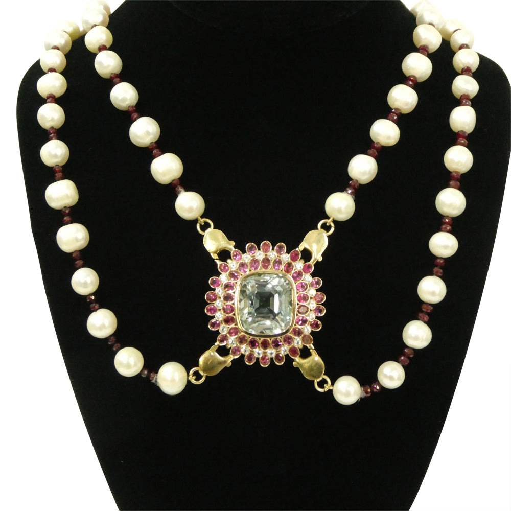 43ct Aquamarine, Pink Tourmaline, Sapphire, Pearl and Ruby Body Chain set in 10k Yellow Gold - Skyjems Wholesale Gemstones
