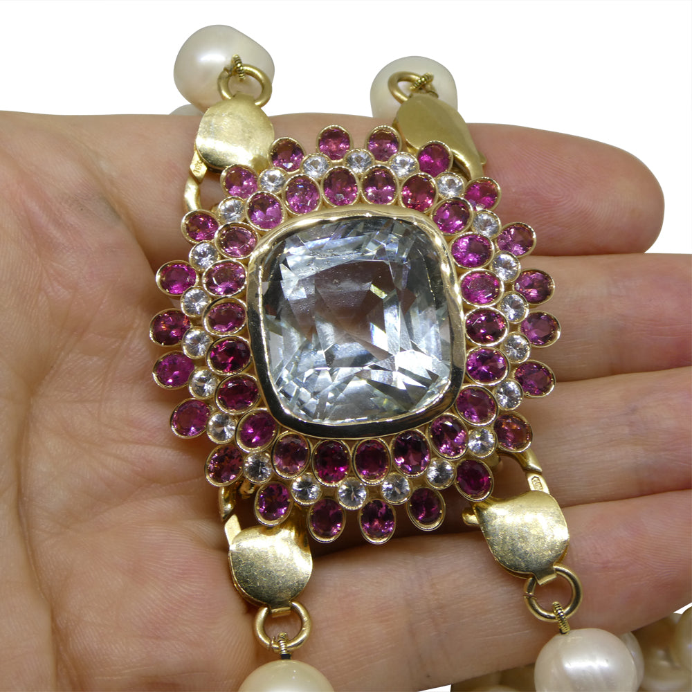 43ct Aquamarine, Pink Tourmaline, Sapphire, Pearl and Ruby Body Chain set in 10k Yellow Gold - Skyjems Wholesale Gemstones