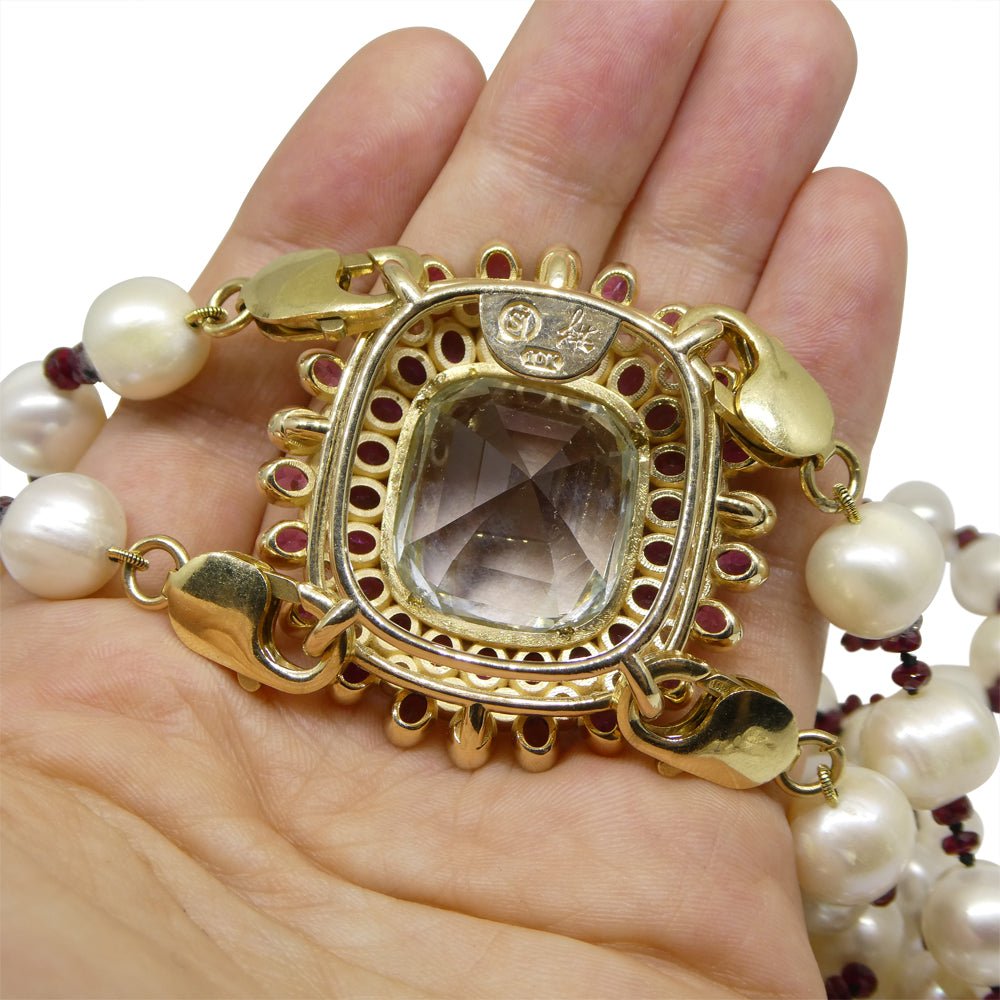 43ct Aquamarine, Pink Tourmaline, Sapphire, Pearl and Ruby Body Chain set in 10k Yellow Gold - Skyjems Wholesale Gemstones