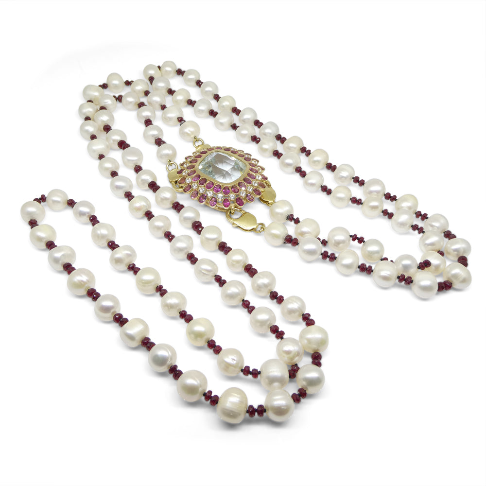 43ct Aquamarine, Pink Tourmaline, Sapphire, Pearl and Ruby Body Chain set in 10k Yellow Gold - Skyjems Wholesale Gemstones