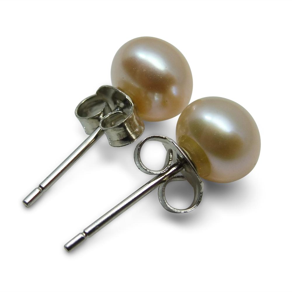 Sterling Silver 6mm Pair Natural Baby Pink Pearl Stud Earrings - Skyjems Wholesale Gemstones