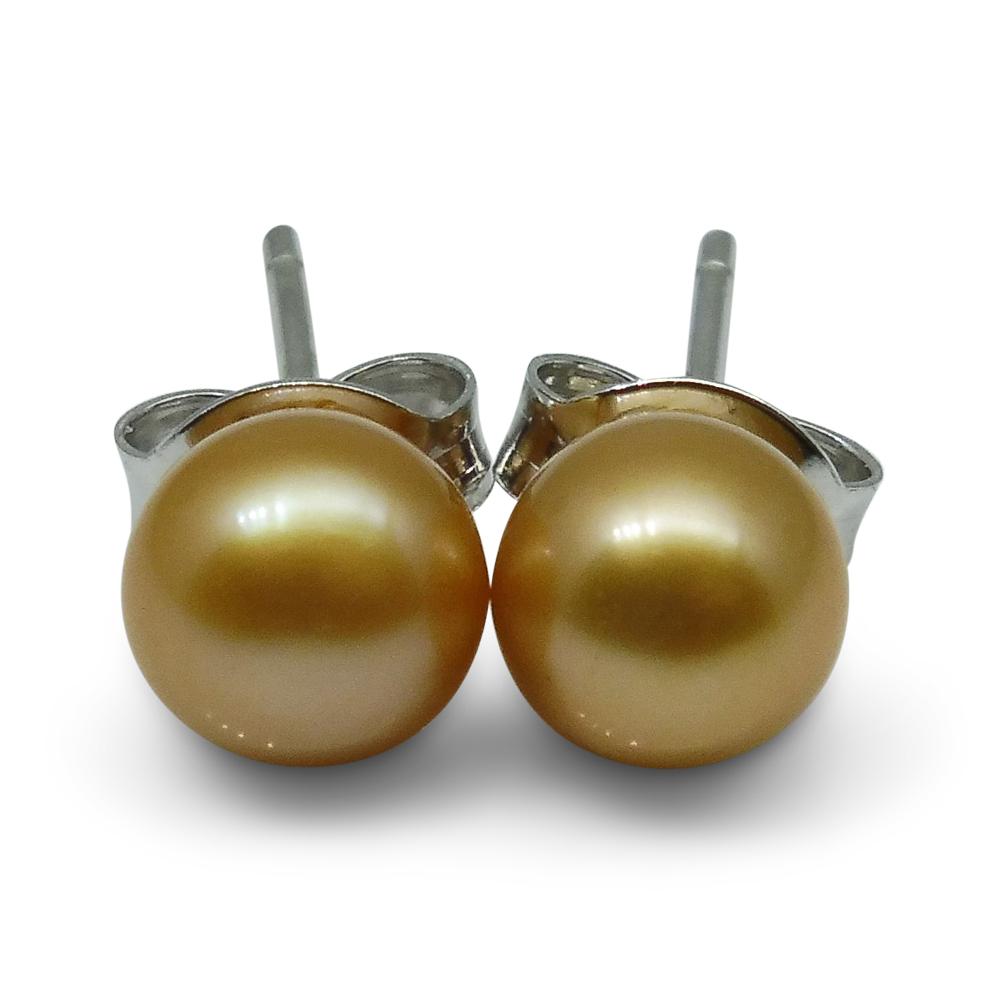 Sterling Silver 5mm Pair Natural Golden Pearl Stud Earrings - Skyjems Wholesale Gemstones