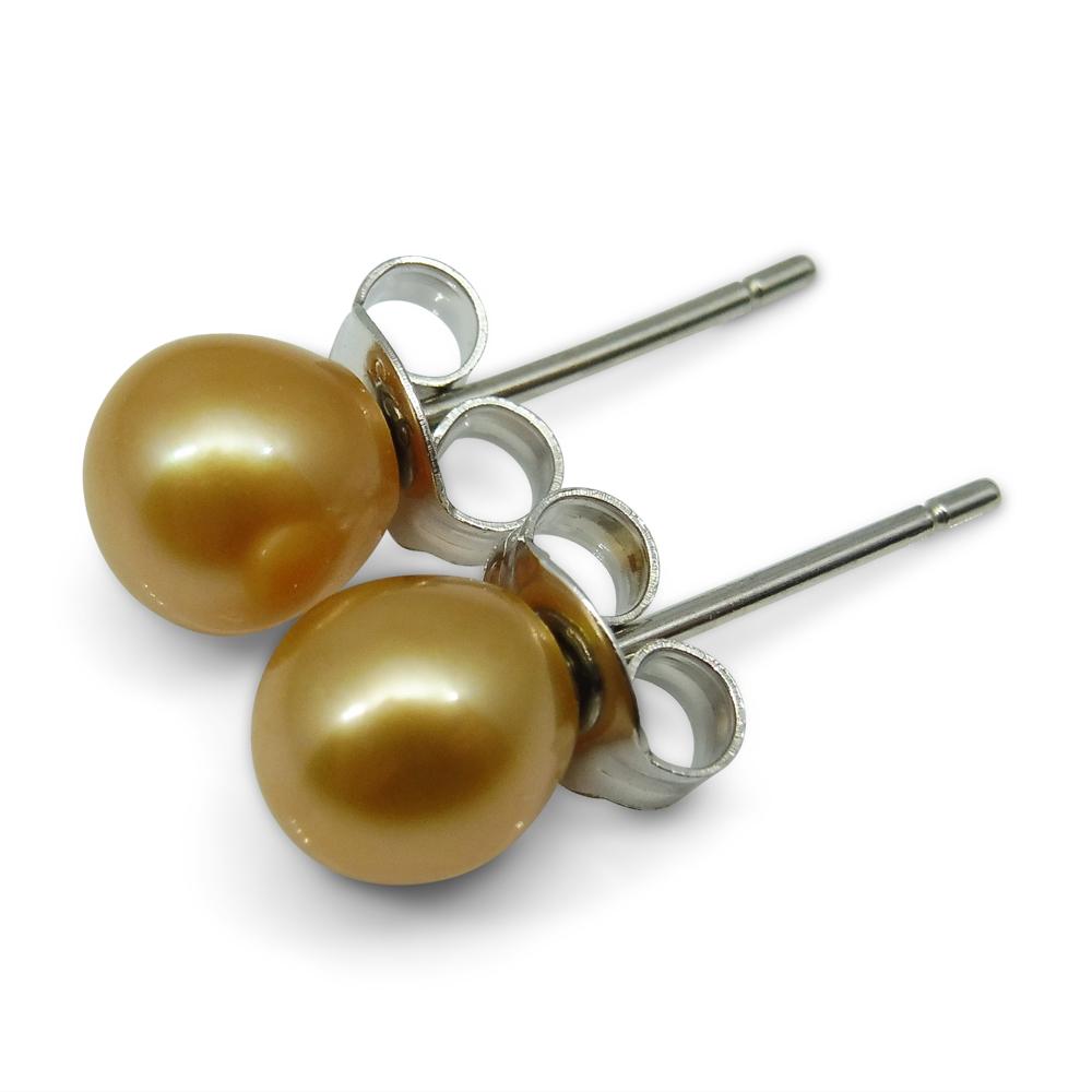 Sterling Silver 5mm Pair Natural Golden Pearl Stud Earrings - Skyjems Wholesale Gemstones
