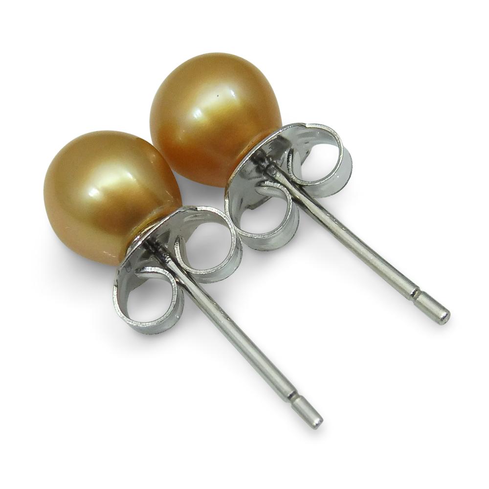 Sterling Silver 5mm Pair Natural Golden Pearl Stud Earrings - Skyjems Wholesale Gemstones
