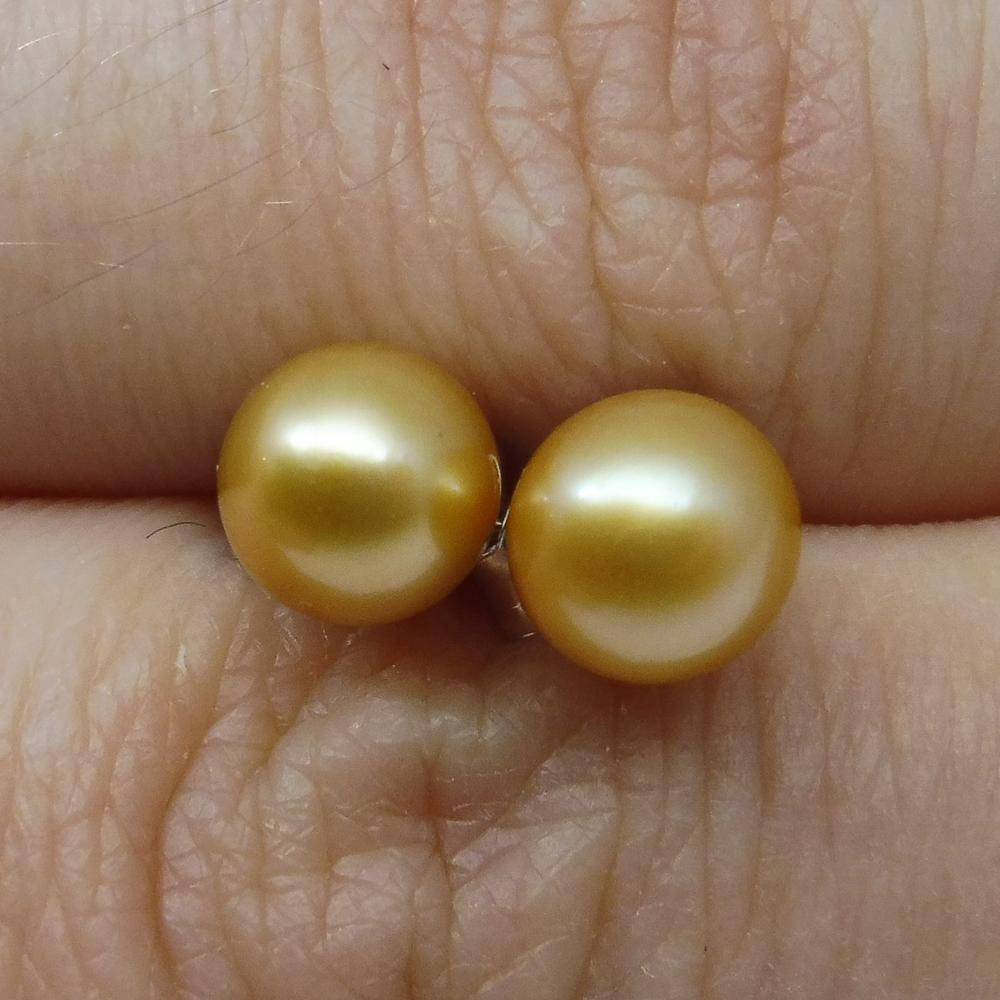 Sterling Silver 5mm Pair Natural Golden Pearl Stud Earrings - Skyjems Wholesale Gemstones