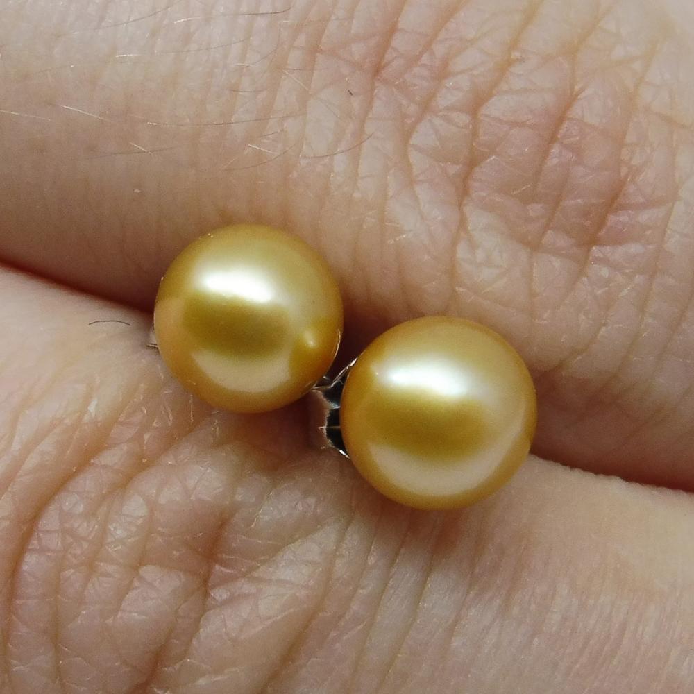 Sterling Silver 5mm Pair Natural Golden Pearl Stud Earrings - Skyjems Wholesale Gemstones