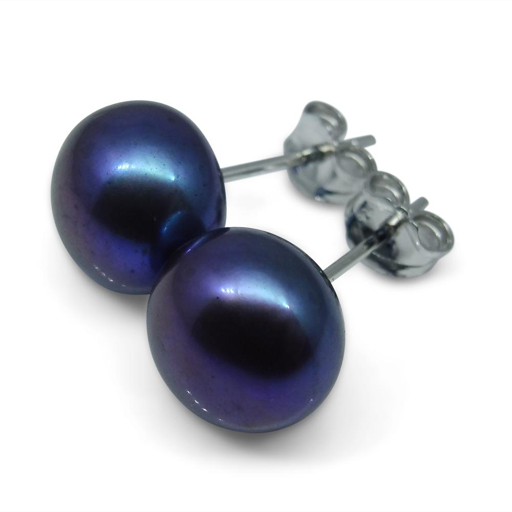 Sterling Silver 9mm Pair Natural Peacock Pearl Stud Earrings - Skyjems Wholesale Gemstones