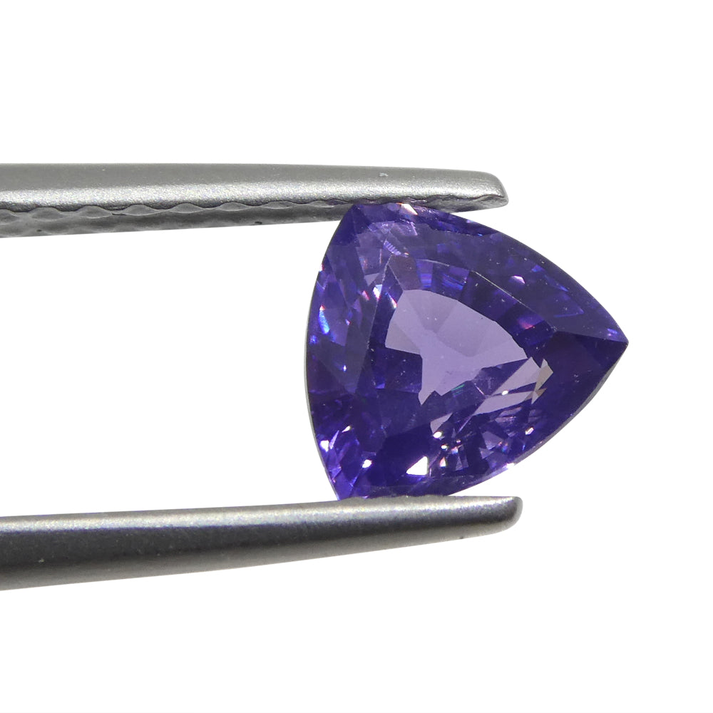 SkyJems 1.02ct Trillion Purple Sapphire from Madagascar, unheated natural gemstone with brilliant cut and deep color