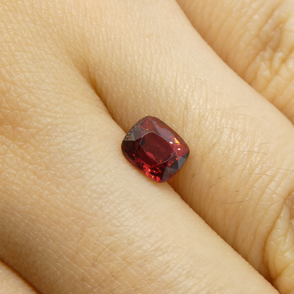 1.08ct Cushion Red Jedi Spinel from Sri Lanka, vibrant orangy-red gem by SkyJems, premium Canadian colored gemstone specialis