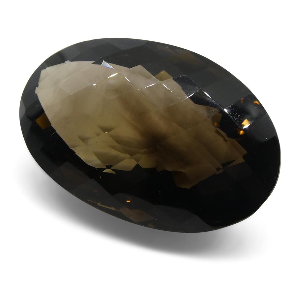 Large 158.35ct Brazilian Smoky Quartz Oval Checkerboard Gemstone from SkyJems' Premium Brown Stone Collection