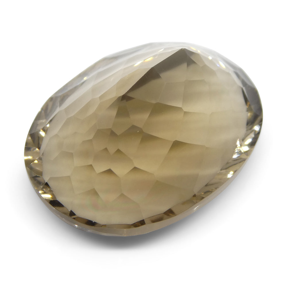 26.16 carat Brazilian Smoky Quartz oval fantasy cut gemstone, rich brown hue, precision crafted by SkyJems Canadian gem exper