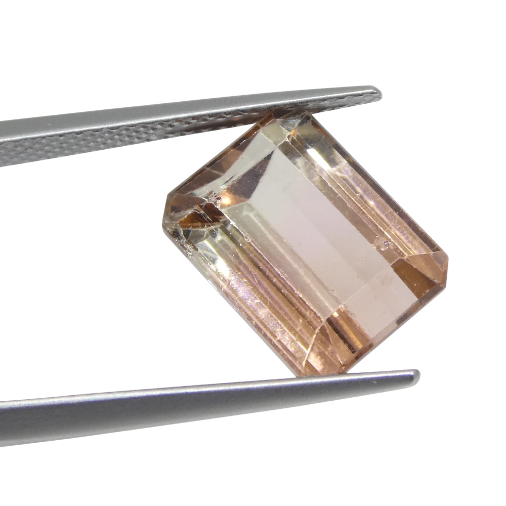 Bi-Colour Tourmaline 7.47 cts 12.32 x 9.38 x 6.86 Emerald Cut Orangy Pink & Green $5980