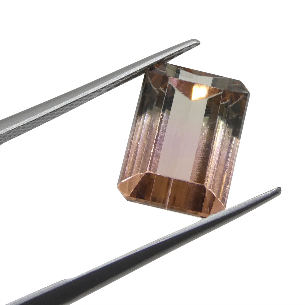 Bi-Colour Tourmaline 7.34 cts 12.32 x 9.00 x 7.10 Emerald Cut Orangy Pink & Green $5880