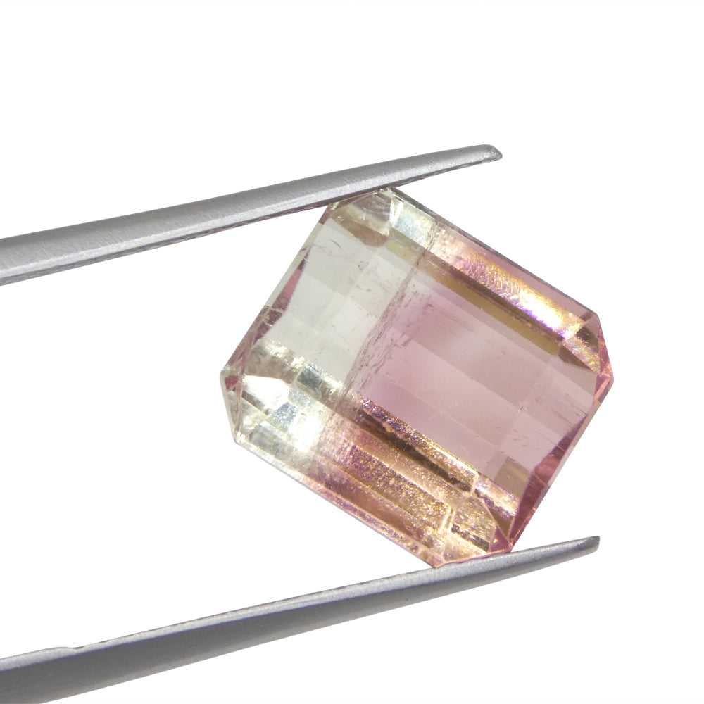 Bi-Colour Tourmaline 7.69 cts 11.76 x 10.54 x 6.81 Emerald Cut Pink & Green $4230