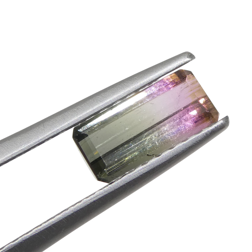 0.69ct Green & Pink Bi-Colour Emerald Cut Tourmaline from Brazil, premium single stone by SkyJems Canadian gemstone experts