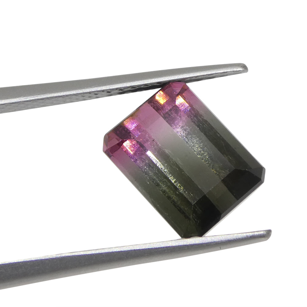 Bi-Colour Tourmaline 3.22 cts 9.09 x 7.11 x 5.33 Emerald Cut Blue & Pink $1780