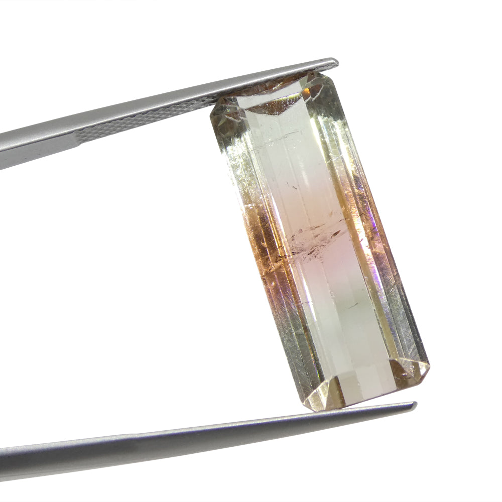 Bi-Colour Tourmaline 14.95 cts 24.95 x 9.60 x 6.21 Emerald Cut Orangy Pink & Blue-Green $5990