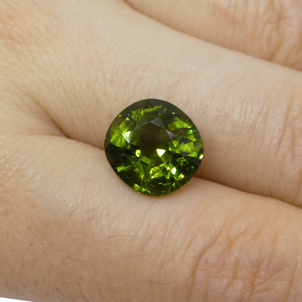 4.92ct Brazilian Green Cushion Tourmaline, brilliant-cut gem from SkyJems' premium gemstone collection