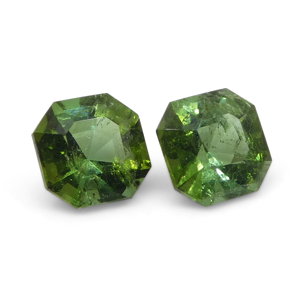 0.8ct Asscher Green Tourmaline Pair from Brazil, matched square step-cut gemstones by SkyJems Canadian gem specialists