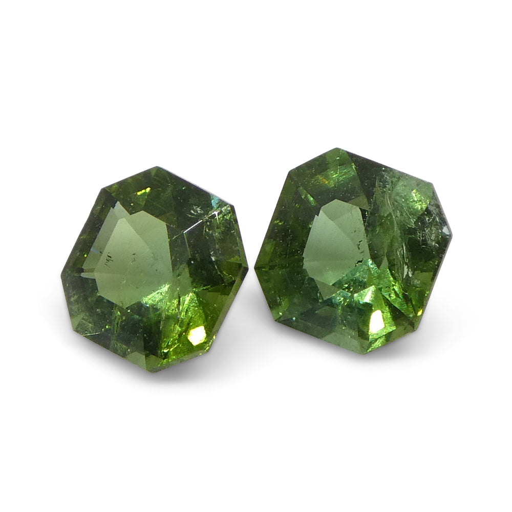 0.8ct Asscher Green Tourmaline Pair from Brazil, matched octagonal step-cut gemstones by SkyJems Canadian gem experts