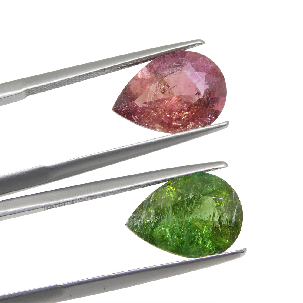 Tourmaline 6.34 cts 12.70 x 9.23 x 5.76 mm/ 12.82 x 9.18 x 5.32 Pear Pink/Green $1270
