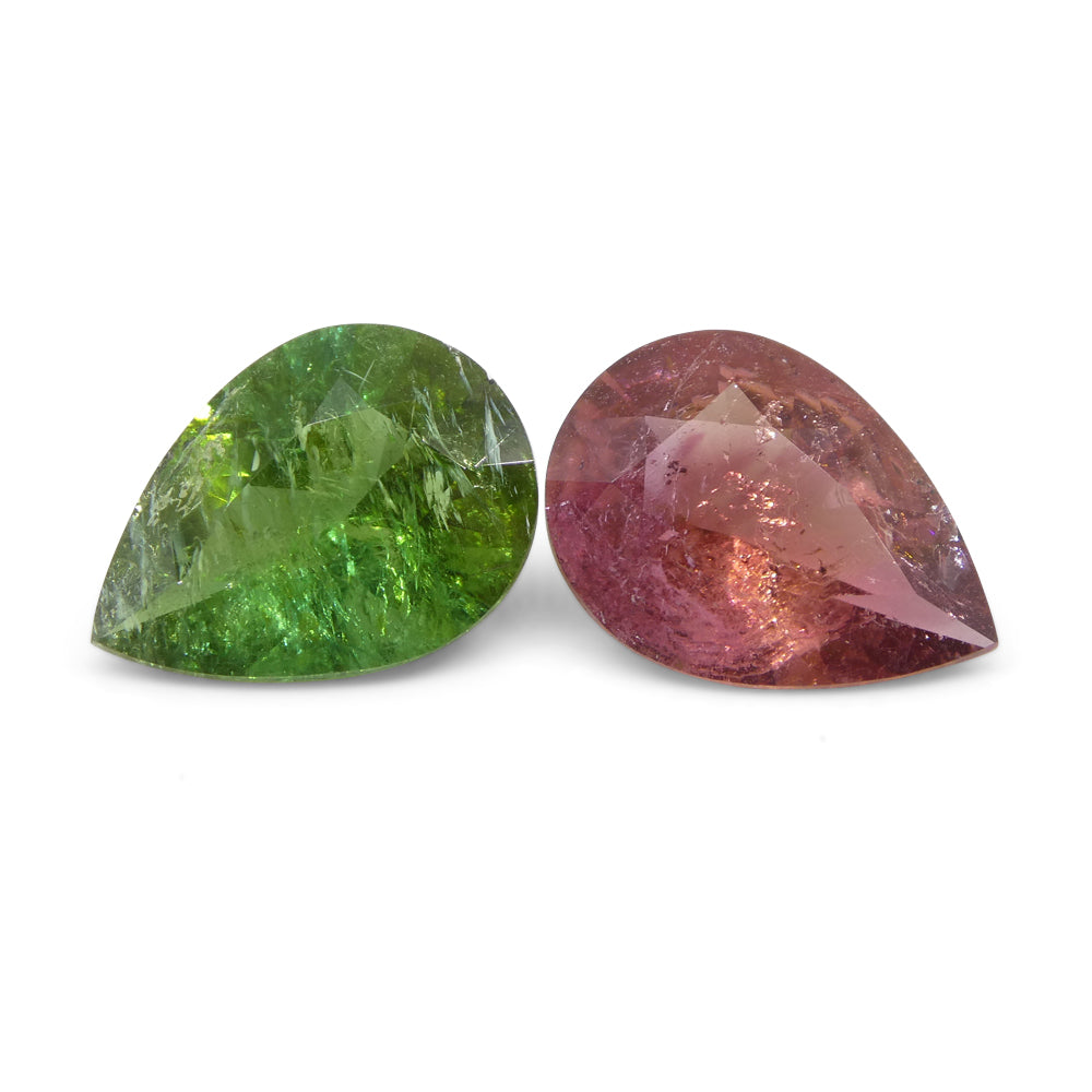 6.34ct Pair Pear Pink/Green Tourmaline from Brazil - Skyjems Wholesale Gemstones