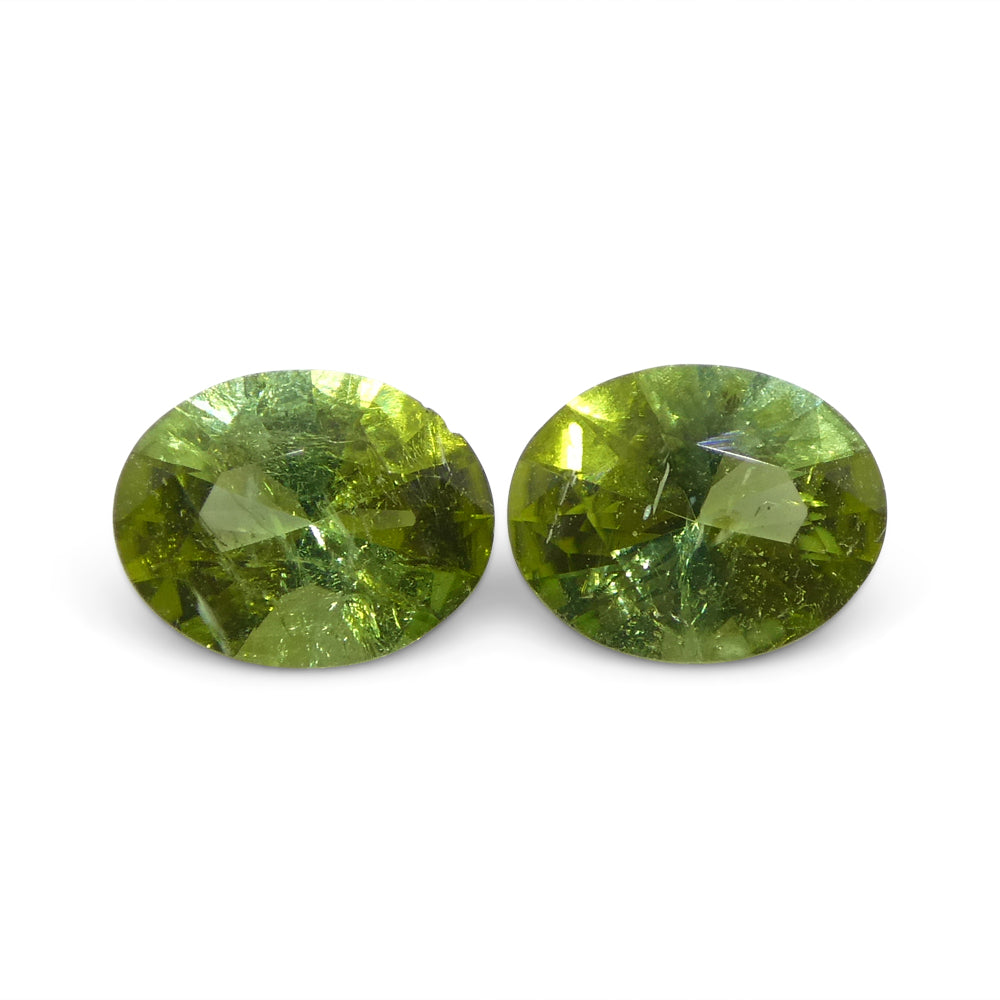 1.08ct Oval Green Tourmaline Matched Pair from Brazil, Vivid Yellowish-Green Gemstones by SkyJems
